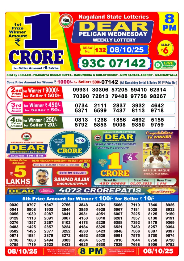 DhanKesari 1PM Result (धनकेसरी) 09/10/25 Lottery Sambad Today Morning Dear