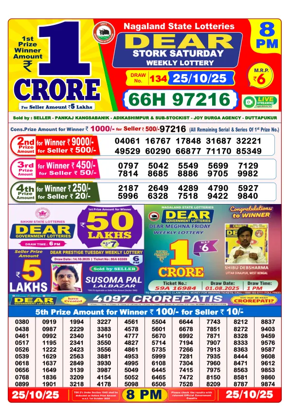 DhanKesari 8PM Result (धनकेसरी) 26/10/25 Lottery Sambad Today Morning Dear