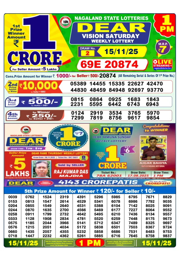 Dhankesari 1:00 Result Today 15/11/25